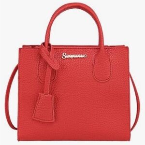 Senyunuo Red Faux Leather Crossbody Bag Handbag Purse with Top Handles New